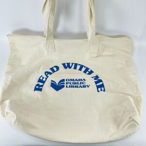 Omaha Public Library Reading Vintage Canvas Tote Bag Duffle Zipper Top 20x14